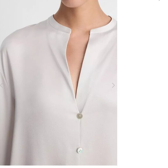 NWT Vince Band Collar Long Sleeve Silk Blouse Shirt - Picture 2 of 6